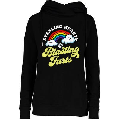 Stealing Hearts & Blasting Farts Funny Rainbow Valentines Womens Funnel Neck Pullover Hood