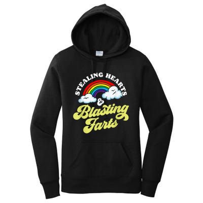 Stealing Hearts & Blasting Farts Funny Rainbow Valentines Women's Pullover Hoodie