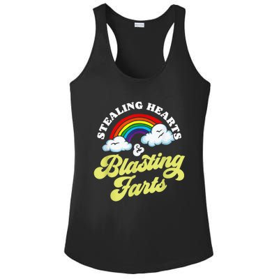 Stealing Hearts & Blasting Farts Funny Rainbow Valentines Ladies PosiCharge Competitor Racerback Tank