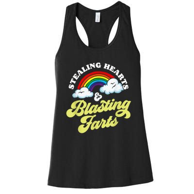 Stealing Hearts & Blasting Farts Funny Rainbow Valentines Women's Racerback Tank