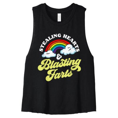 Stealing Hearts & Blasting Farts Funny Rainbow Valentines Women's Racerback Cropped Tank