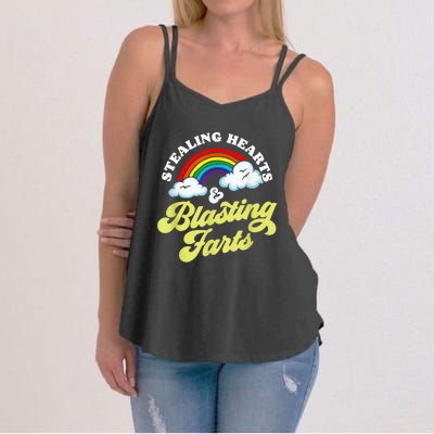 Stealing Hearts & Blasting Farts Funny Rainbow Valentines Women's Strappy Tank