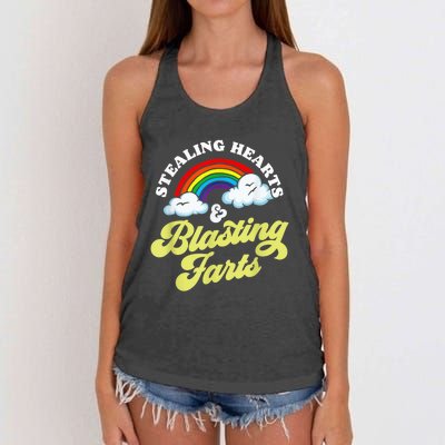 Stealing Hearts & Blasting Farts Funny Rainbow Valentines Women's Knotted Racerback Tank