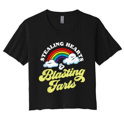 Stealing Hearts & Blasting Farts Funny Rainbow Valentines Women's Crop Top Tee