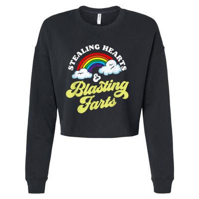 Stealing Hearts & Blasting Farts Funny Rainbow Valentines Cropped Pullover Crew