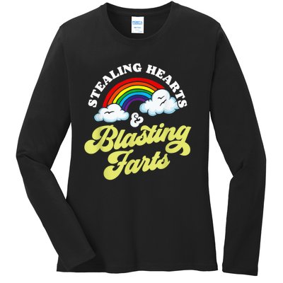 Stealing Hearts & Blasting Farts Funny Rainbow Valentines Ladies Long Sleeve Shirt