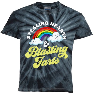 Stealing Hearts & Blasting Farts Funny Rainbow Valentines Kids Tie-Dye T-Shirt