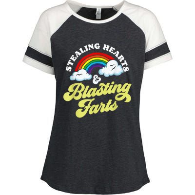 Stealing Hearts & Blasting Farts Funny Rainbow Valentines Enza Ladies Jersey Colorblock Tee