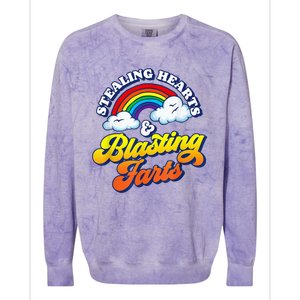 Stealing Hearts & Blasting Farts Funny Rainbow Valentines Colorblast Crewneck Sweatshirt