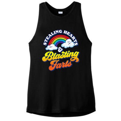 Stealing Hearts & Blasting Farts Funny Rainbow Valentines Ladies PosiCharge Tri-Blend Wicking Tank