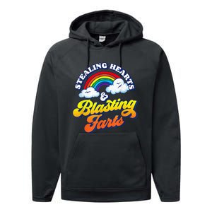 Stealing Hearts & Blasting Farts Funny Rainbow Valentines Performance Fleece Hoodie