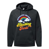 Stealing Hearts & Blasting Farts Funny Rainbow Valentines Performance Fleece Hoodie