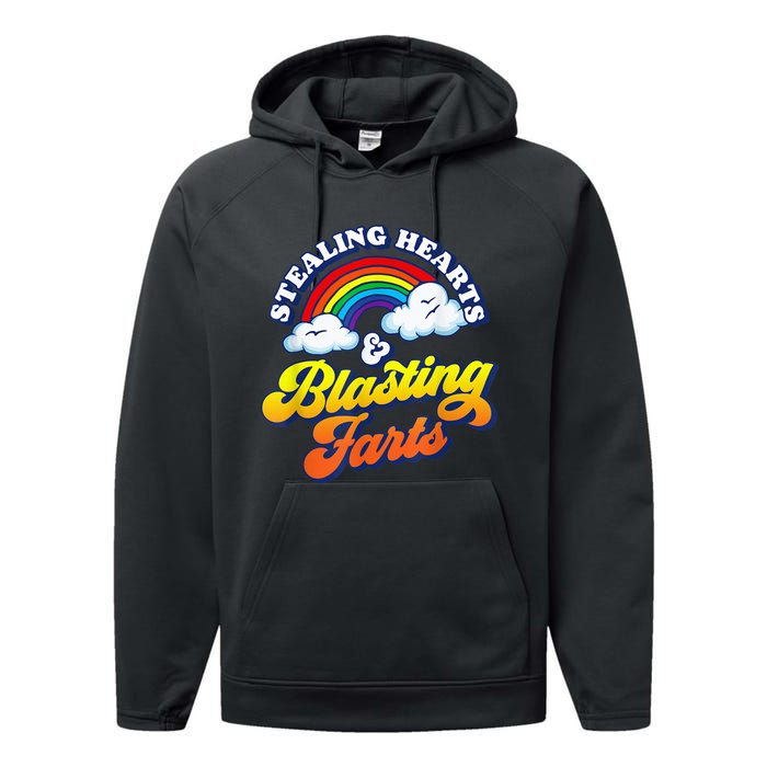 Stealing Hearts & Blasting Farts Funny Rainbow Valentines Performance Fleece Hoodie