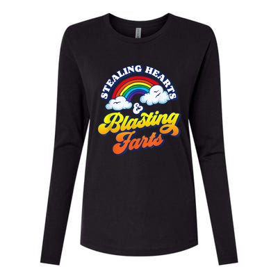 Stealing Hearts & Blasting Farts Funny Rainbow Valentines Womens Cotton Relaxed Long Sleeve T-Shirt