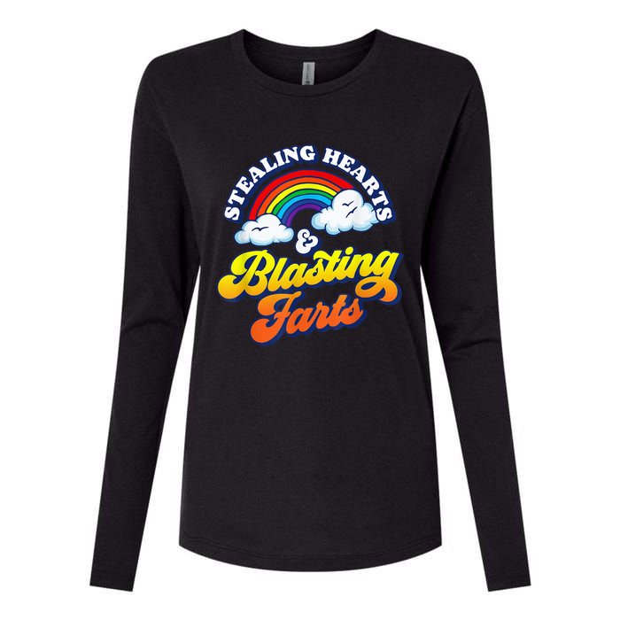 Stealing Hearts & Blasting Farts Funny Rainbow Valentines Womens Cotton Relaxed Long Sleeve T-Shirt