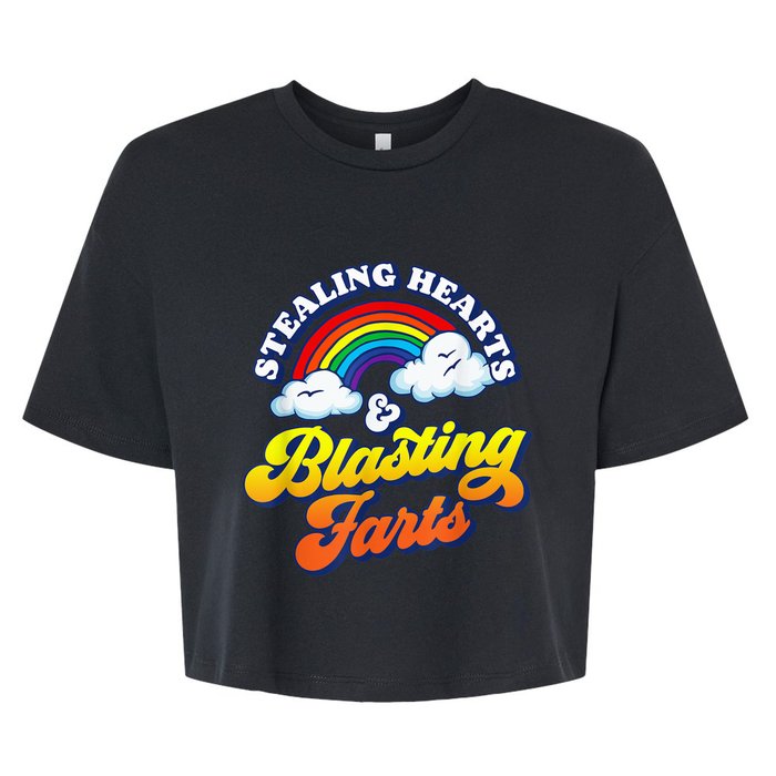 Stealing Hearts & Blasting Farts Funny Rainbow Valentines Bella+Canvas Jersey Crop Tee