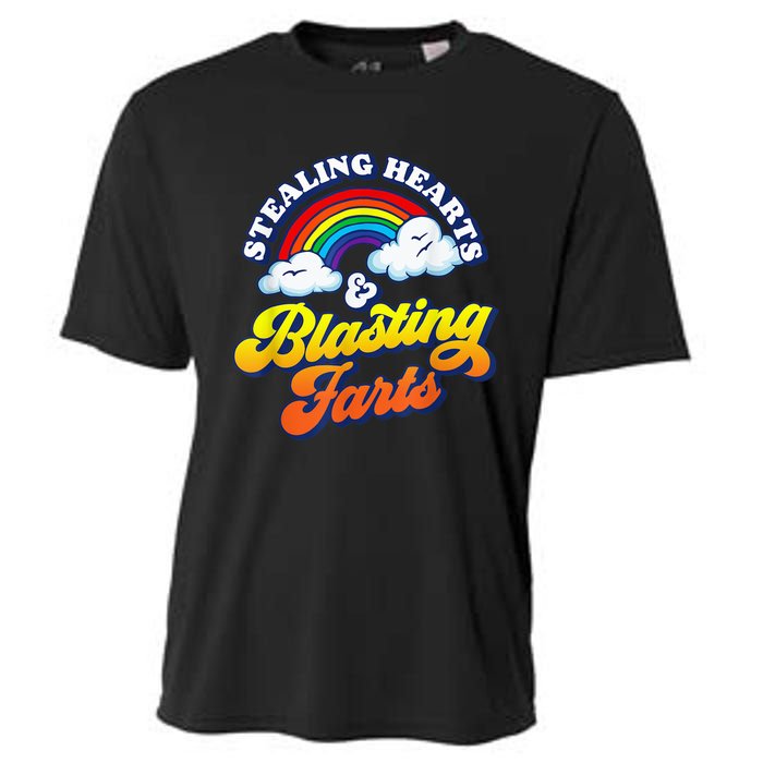 Stealing Hearts & Blasting Farts Funny Rainbow Valentines Cooling Performance Crew T-Shirt