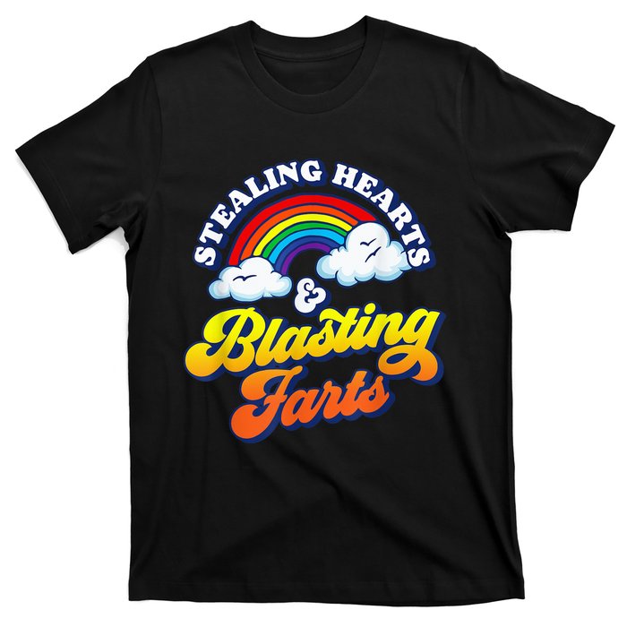 Stealing Hearts & Blasting Farts Funny Rainbow Valentines T-Shirt