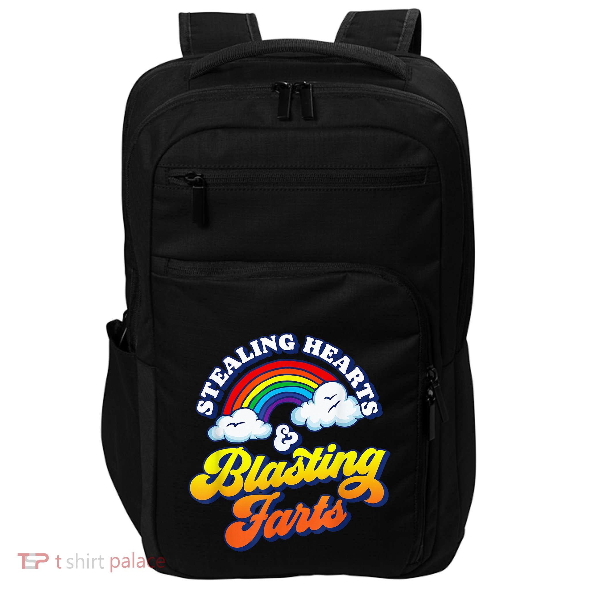 Stealing Hearts & Blasting Farts Funny Rainbow Valentines Impact Tech Backpack