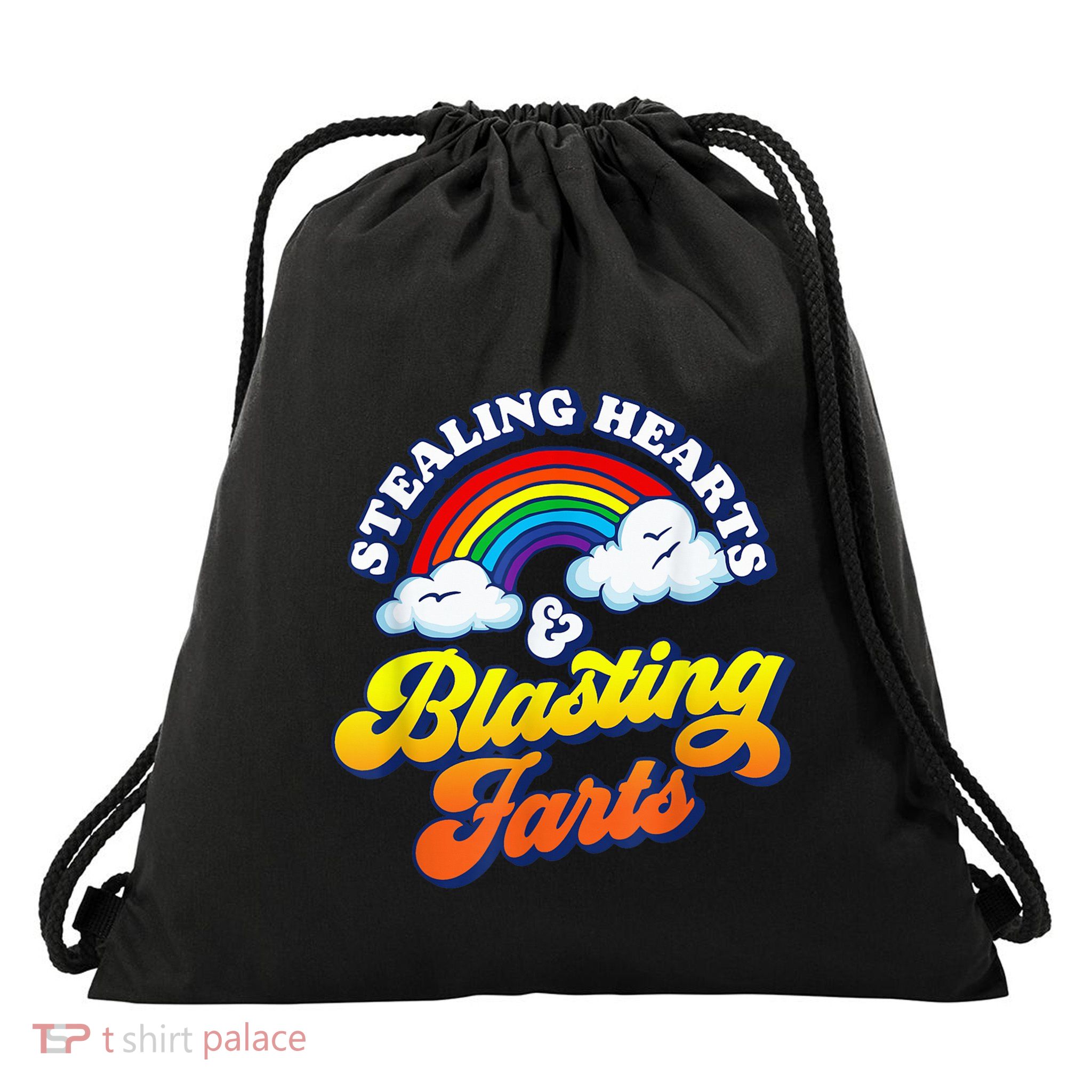 Stealing Hearts & Blasting Farts Funny Rainbow Valentines Drawstring Bag