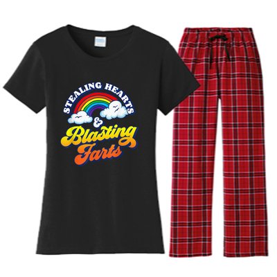 Stealing Hearts & Blasting Farts Funny Rainbow Valentines Women's Flannel Pajama Set