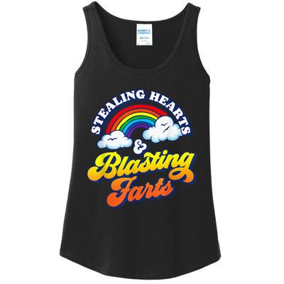 Stealing Hearts & Blasting Farts Funny Rainbow Valentines Ladies Essential Tank