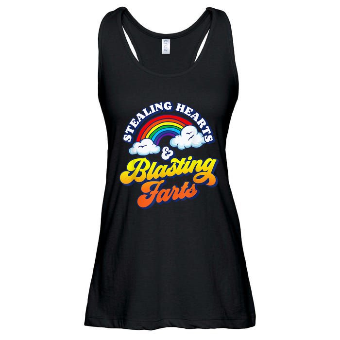 Stealing Hearts & Blasting Farts Funny Rainbow Valentines Ladies Essential Flowy Tank