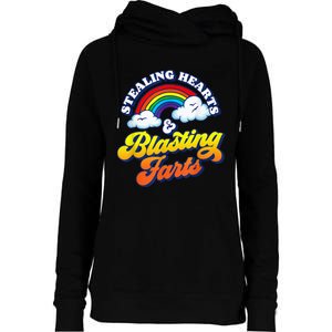 Stealing Hearts & Blasting Farts Funny Rainbow Valentines Womens Funnel Neck Pullover Hood