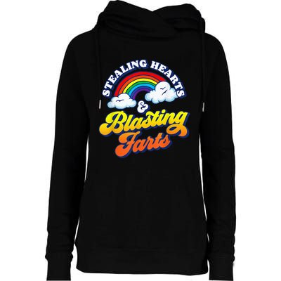 Stealing Hearts & Blasting Farts Funny Rainbow Valentines Womens Funnel Neck Pullover Hood