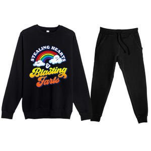 Stealing Hearts & Blasting Farts Funny Rainbow Valentines Premium Crewneck Sweatsuit Set