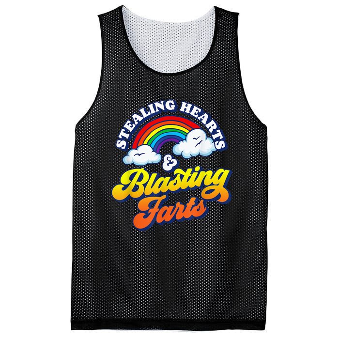 Stealing Hearts & Blasting Farts Funny Rainbow Valentines Mesh Reversible Basketball Jersey Tank