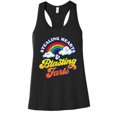 Stealing Hearts & Blasting Farts Funny Rainbow Valentines Women's Racerback Tank