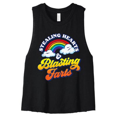 Stealing Hearts & Blasting Farts Funny Rainbow Valentines Women's Racerback Cropped Tank