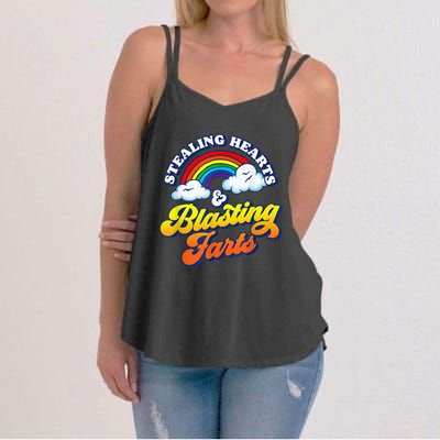 Stealing Hearts & Blasting Farts Funny Rainbow Valentines Women's Strappy Tank