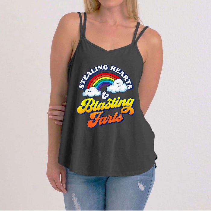 Stealing Hearts & Blasting Farts Funny Rainbow Valentines Women's Strappy Tank