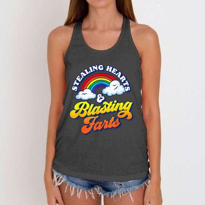 Stealing Hearts & Blasting Farts Funny Rainbow Valentines Women's Knotted Racerback Tank