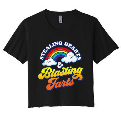 Stealing Hearts & Blasting Farts Funny Rainbow Valentines Women's Crop Top Tee