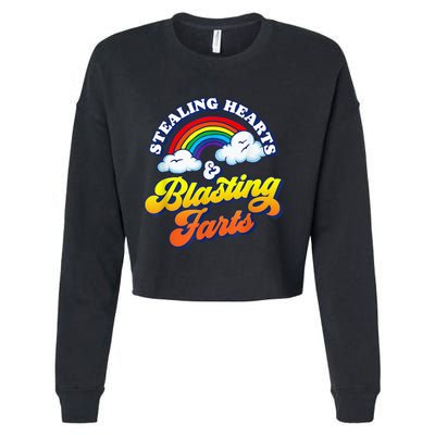 Stealing Hearts & Blasting Farts Funny Rainbow Valentines Cropped Pullover Crew