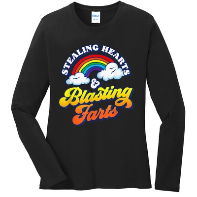 Stealing Hearts & Blasting Farts Funny Rainbow Valentines Ladies Long Sleeve Shirt