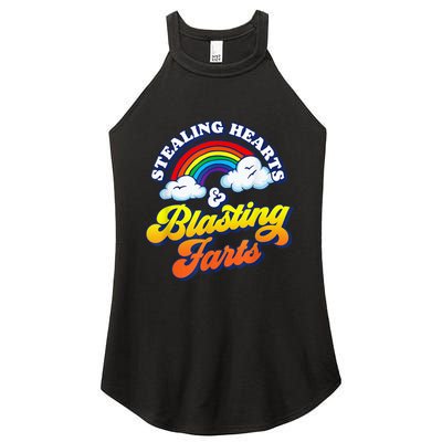 Stealing Hearts & Blasting Farts Funny Rainbow Valentines Women’s Perfect Tri Rocker Tank