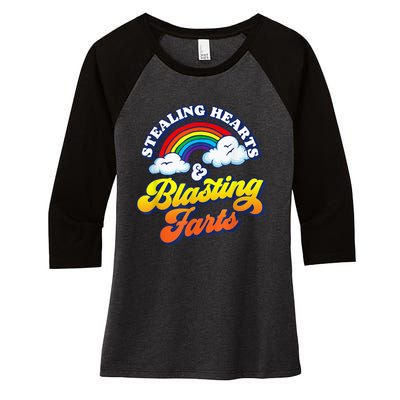 Stealing Hearts & Blasting Farts Funny Rainbow Valentines Women's Tri-Blend 3/4-Sleeve Raglan Shirt