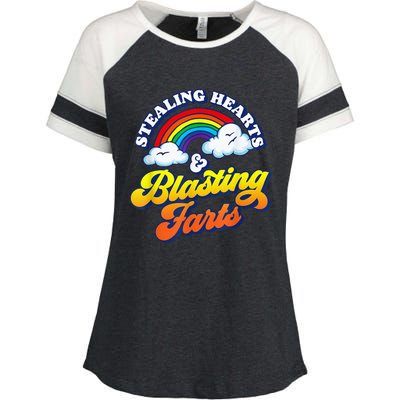 Stealing Hearts & Blasting Farts Funny Rainbow Valentines Enza Ladies Jersey Colorblock Tee