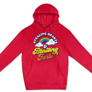 Stealing Hearts & Blasting Farts Funny Rainbow Valentines Premium Pullover Hoodie