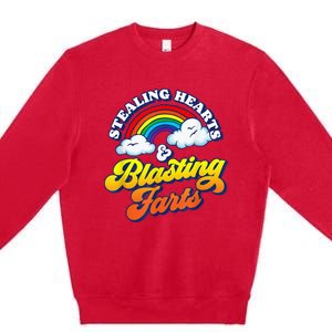 Stealing Hearts & Blasting Farts Funny Rainbow Valentines Premium Crewneck Sweatshirt