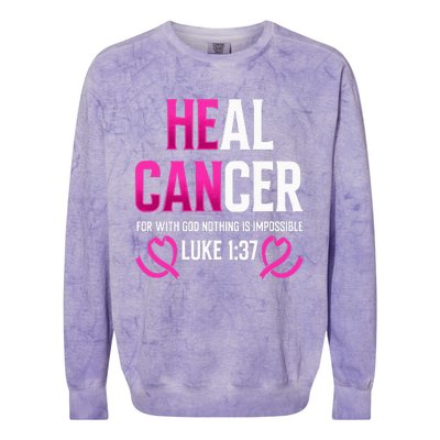 Survivor Heal Breast Cancer Awareness Christian Warrior Pink Colorblast Crewneck Sweatshirt