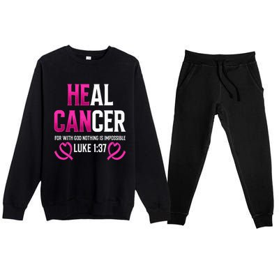 Survivor Heal Breast Cancer Awareness Christian Warrior Pink Premium Crewneck Sweatsuit Set