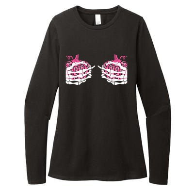 Skeleton Hand Boobs Pumpkin Breast Cancer Save The Boo Bees Gift Womens CVC Long Sleeve Shirt