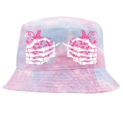 Skeleton Hand Boobs Pumpkin Breast Cancer Save The Boo Bees Gift Tie-Dyed Bucket Hat