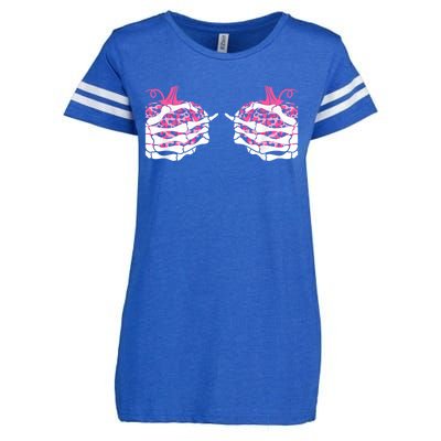 Skeleton Hand Boobs Pumpkin Breast Cancer Save The Boo Bees Gift Enza Ladies Jersey Football T-Shirt