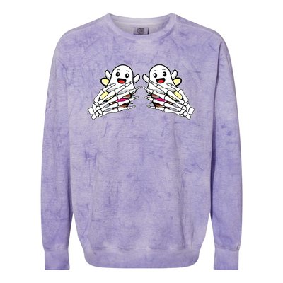 Skeleton Hand Breast Cancer Awareness Boo Bees Warrior Gift Colorblast Crewneck Sweatshirt